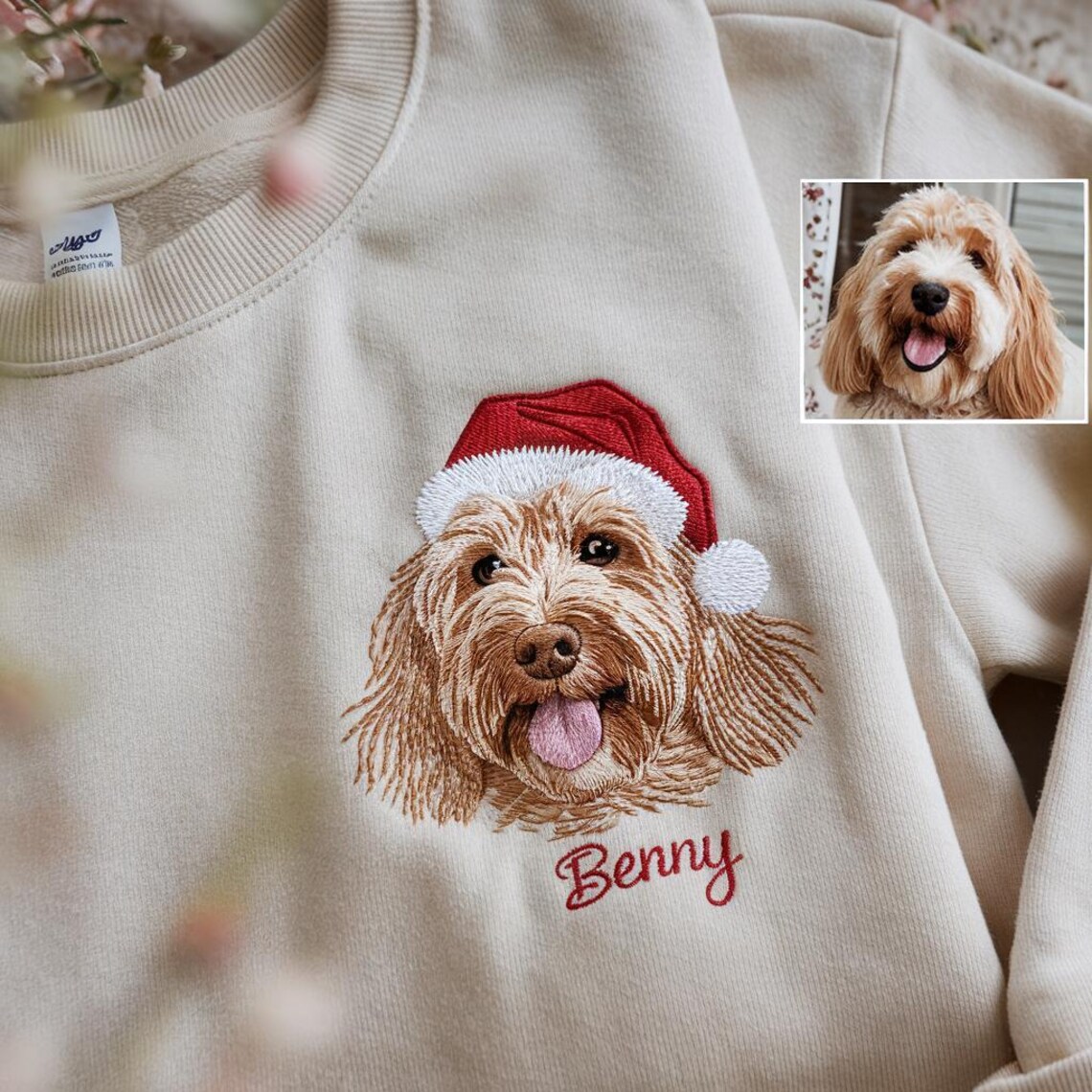 🐶🐱Custom Embroidered Pet Sweatshirt, Hoodie with Photo Portrait - Personalized Pet Gifts