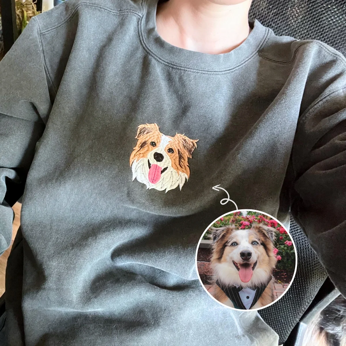 🐶🐱Custom Embroidered Pet Sweatshirt, Hoodie with Photo Portrait - Personalized Pet Gifts - Image 7